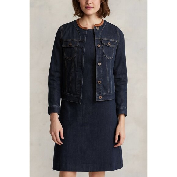 Lauren Ralph Lauren Women’s Denim Leather Trim 2 piece Jacket & Dress Set Sz 8 - Picture 1 of 10